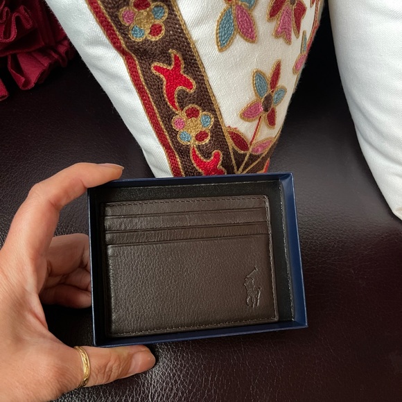polo Ralph Lauren men’s credit card wallet in brown leather with gift box - Picture 2 of 6